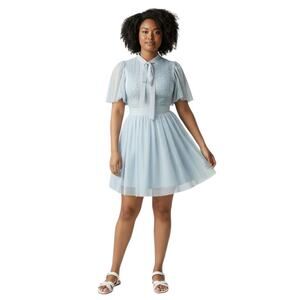 Ivy City NWT Kate Blue Polka Dot Flutter Sleeve Chiffon Dress-size 3X